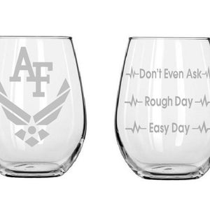 Air Force glass gift Good day Bad day Etched wine glasses, Armed forces birthday gifts, Funny glass, Christmas gifts, Etched gifts image 2