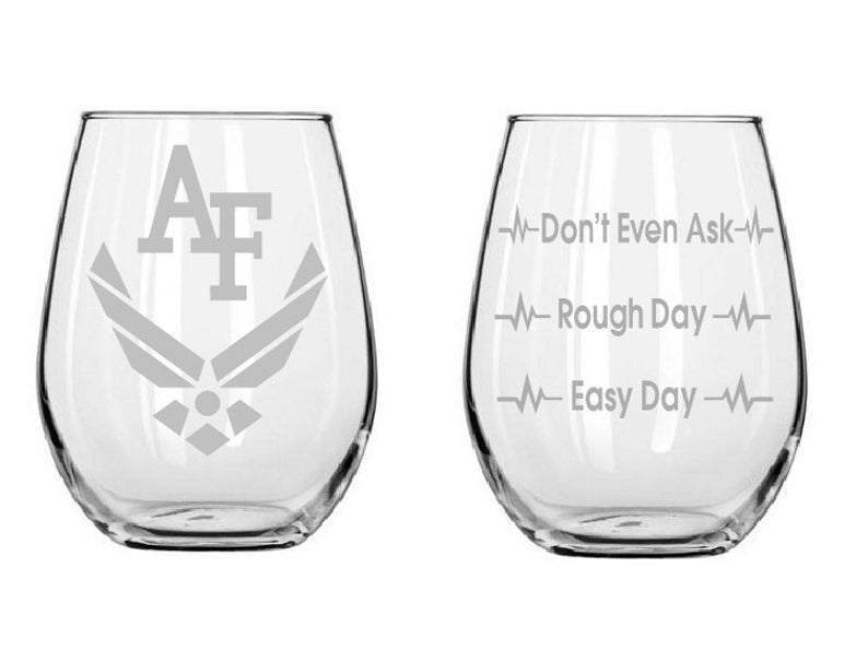Air Force glass gift Good day Bad day Etched wine glasses, Armed forces birthday gifts, Funny glass, Christmas gifts, Etched gifts image 2