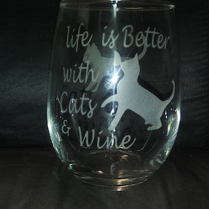 personalized pet gift stemless wine glass for crazy cat lady, etched wine glass, Funny Cat Glass, personalized pet gift, cat lovers