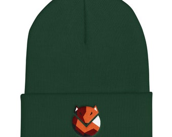 Beanie hat gift, Fox Beanie for him or her, Beanie with fox on it, Embroidered Graphic Fox Beanie Geometric Design, Women's beanie, kids.