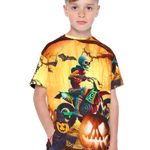Halloween Kids Shirt, Skeleton shirt, all over print dirt biking shirt, motocross skeleton, spooky shirt fall season, custom racing jersey image 2