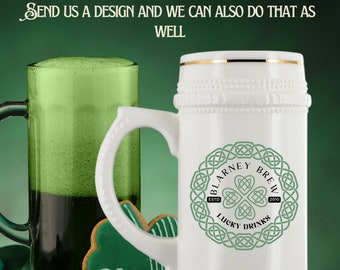 Custom Beer Steins Mug Personalized, Groomsmen Beer Stein, ceramic beer mug, Gold Trim Glass Ceramic D-Handle stein
