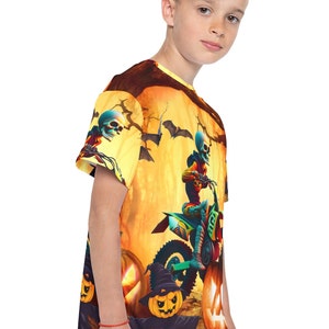 Halloween Kids Shirt, Skeleton shirt, all over print dirt biking shirt, motocross skeleton, spooky shirt fall season, custom racing jersey image 4