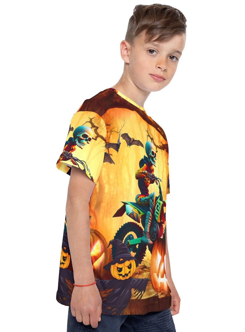 Halloween Kids Shirt, Skeleton shirt, all over print dirt biking shirt, motocross skeleton, spooky shirt fall season, custom racing jersey image 4