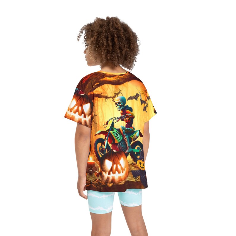 Halloween Kids Shirt, Skeleton shirt, all over print dirt biking shirt, motocross skeleton, spooky shirt fall season, custom racing jersey image 8