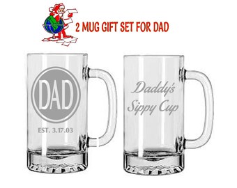 daddy&#39;s sippy cup,fathers day,Est Dad Glass,Etched gifts,Christmas gifts,pub glasses,Etched Mugs,unique gifts,Personalized Glass