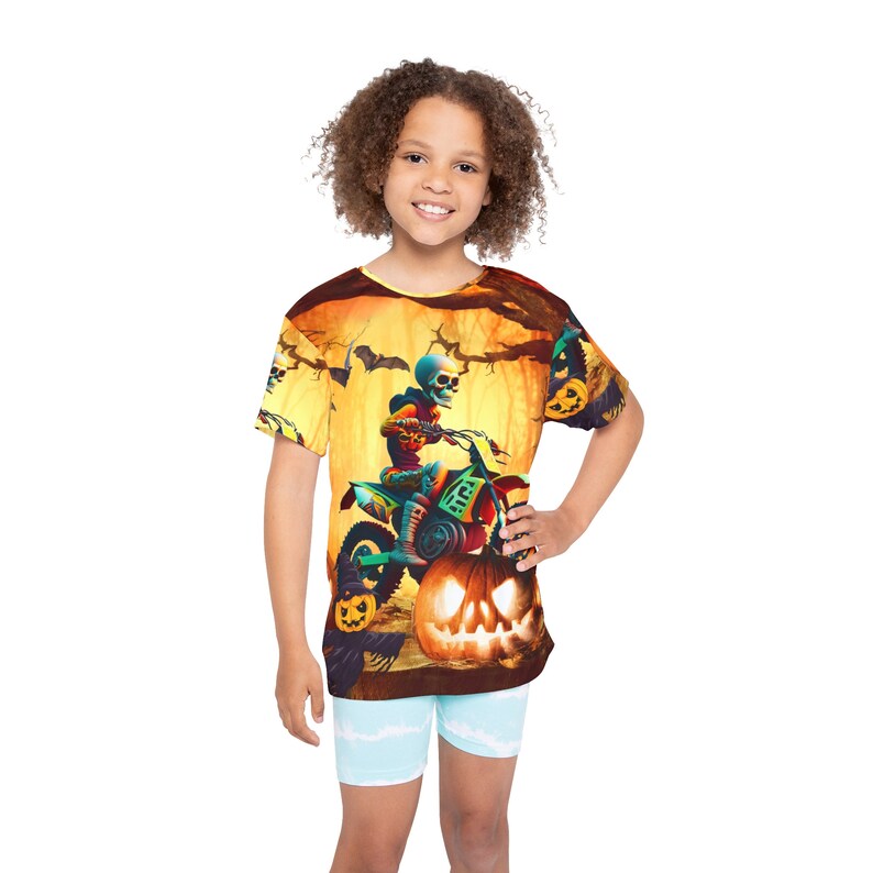 Halloween Kids Shirt, Skeleton shirt, all over print dirt biking shirt, motocross skeleton, spooky shirt fall season, custom racing jersey image 6