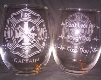 Vaso de buenos días y malos días, copas de vino grabadas, copas de bombero, bombero, regalos de cumpleaños, vasos divertidos, regalos de Navidad, regalos grabados