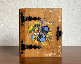 Vintage Hand Painted Floral Rustic Wooden Box