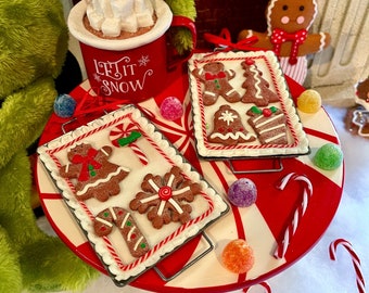 Fake Faux Christmas Clay Gingerbread Cookie Tray Set For Tiered Tray Decor Hot Cocoa Bar Displays Xmas Tree Ornaments Prop