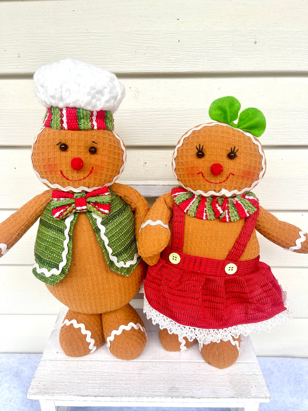 Peppermint Standing Plush Gingerbread Boy Girl Candy Mantle Shelf