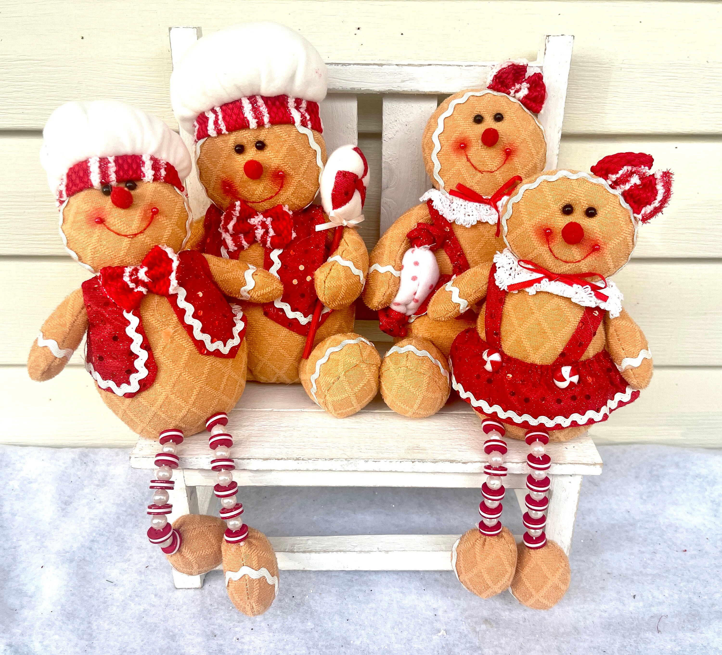 Peppermint Plush Gingerbread Boy Girl Candy Lollipop Shelf Sitter
