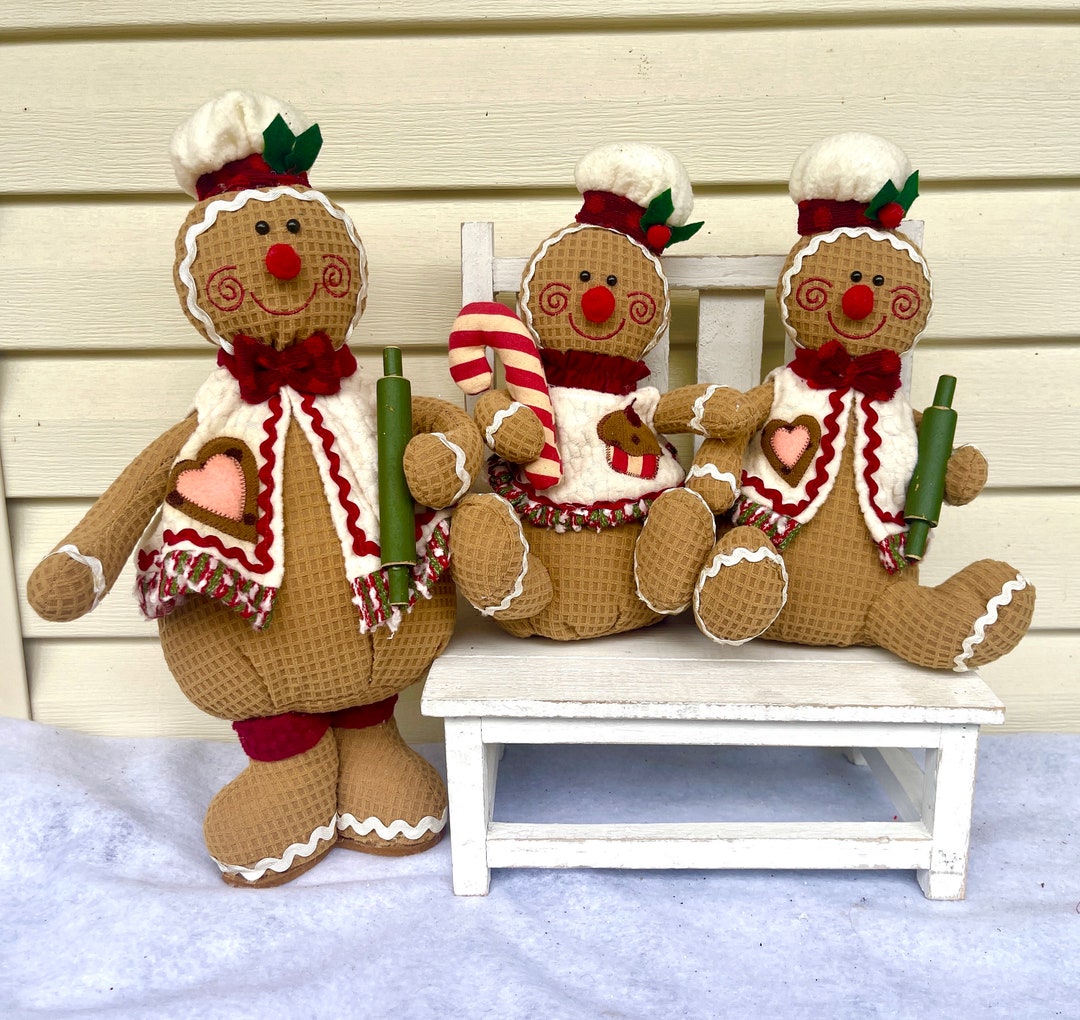 Primitive Peppermint Plush Gingerbread Boy Girl Candy Lollipop Shelf