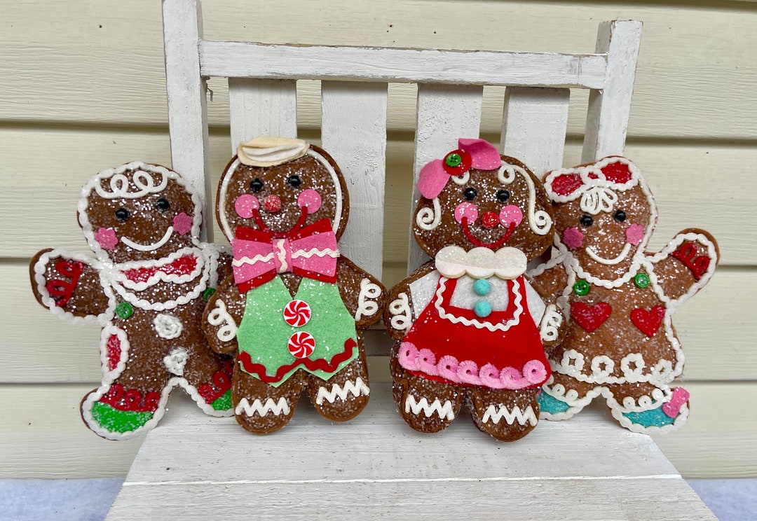 Peppermint Plush Gingerbread Boy Girl Candy Lollipop Shelf Sitter