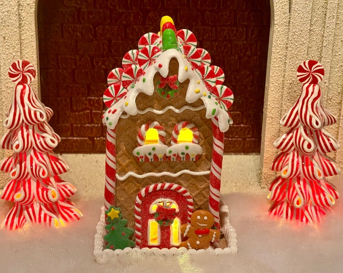 Gingerbread House Led Light Tiered Tray Xmas Decor Clay Gingerbread