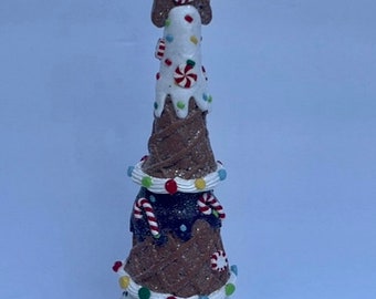 Xmas Gingerbread Clay Tree Fae Candy Cane Faux Peppermint Star Xmas Decor Prop