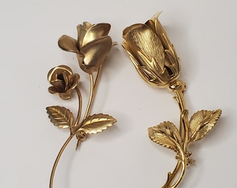 Golden Rose Brooches - set of 2