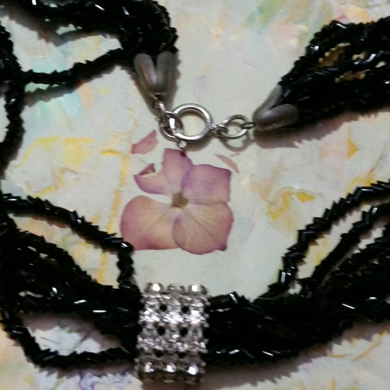 Sparkly Black Beaded Necklace - multi stand glass… - image 3