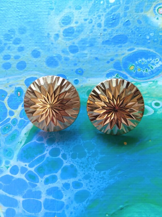 Golden Diamond Cut Earrings - vintage starburst p… - image 2