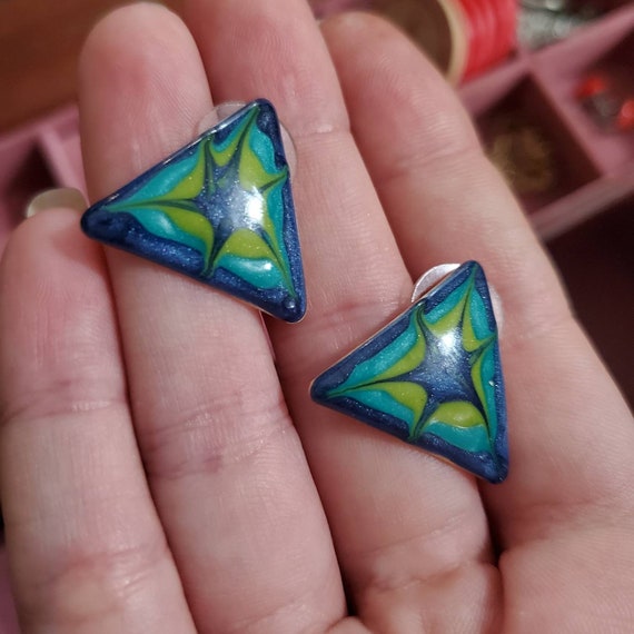 Enamel Triangle Earrings - image 2