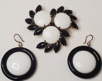 Black and White Earrings and Brooch