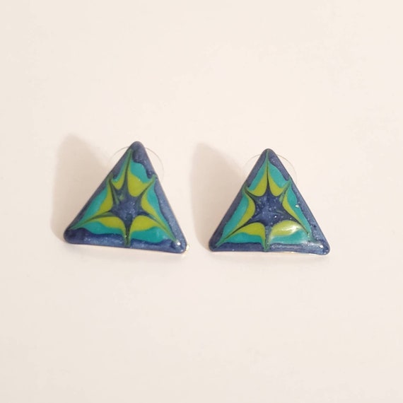 Enamel Triangle Earrings - image 1