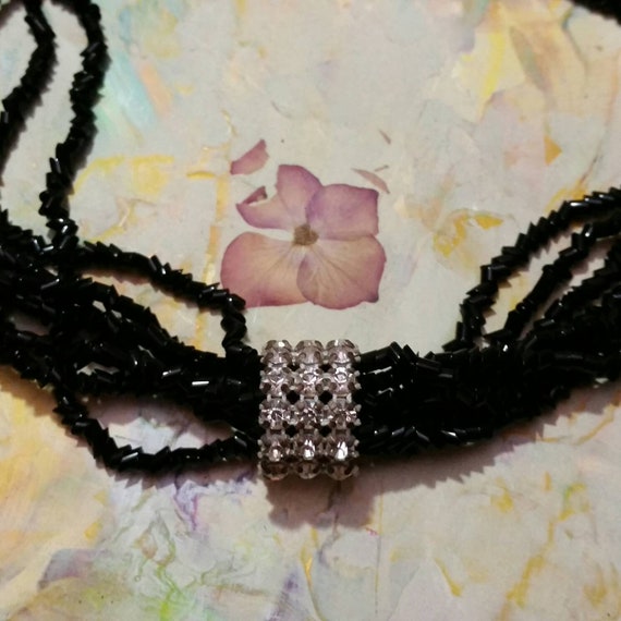 Sparkly Black Beaded Necklace - multi stand glass… - image 2