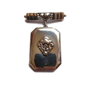 Large Sterling Locket Brooch - vintage silver