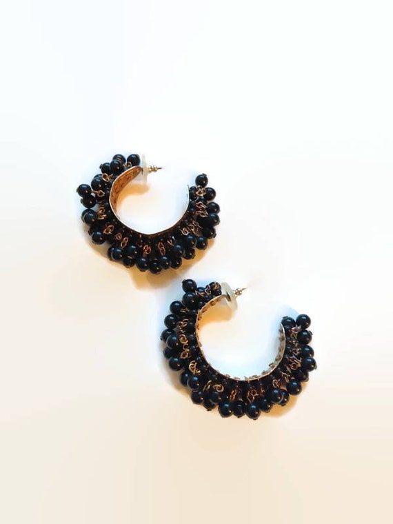 Black beaded clearance hoop earrings