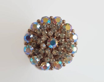 Large Aurora Crystal Cluster Brooch - vintage rhinestones