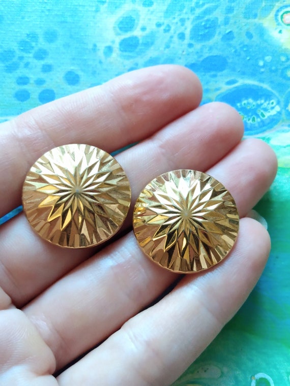Golden Diamond Cut Earrings - vintage starburst p… - image 5