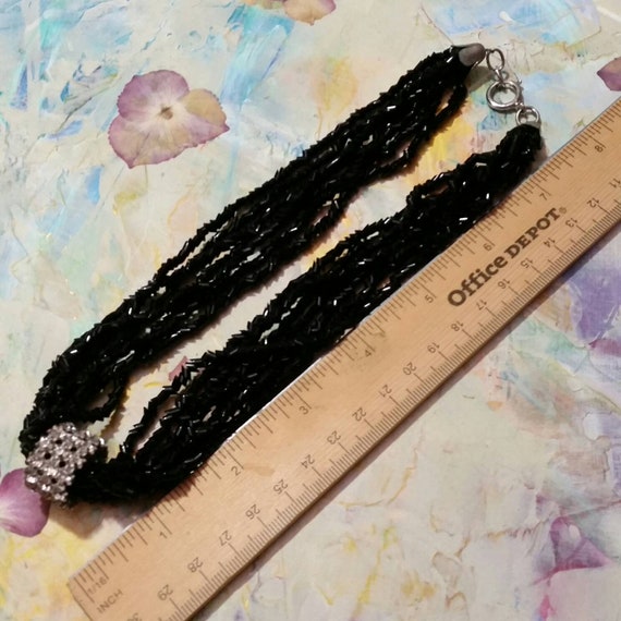 Sparkly Black Beaded Necklace - multi stand glass… - image 6