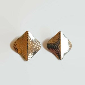 Hammered Silver Metal Earrings - vintage pierced