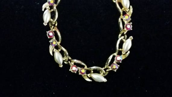 Faux pearl and aurora rhinestone necklace by BSK … - image 2