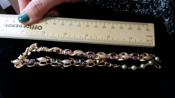 Faux pearl and aurora rhinestone necklace by BSK … - image 7