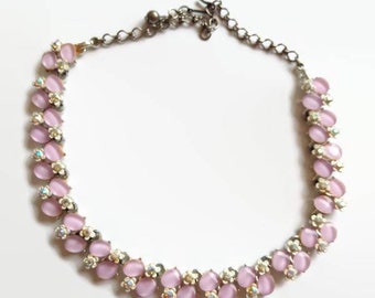 Vintage Purple and crystal flower necklace