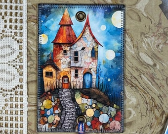 Stone House - Colorful House - Floss Bling - Thread Jewelry, Mini Art Quilts for your Floss