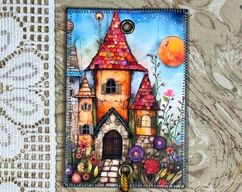Colorful Roof - Stone Walk House - Floss Bling - Thread Jewelry, Mini Art Quilts for your Floss