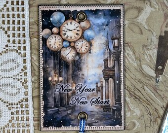 New Year, New Start - Cluster of Clocks - New Years - Thread Jewelry, Mini Art Quilts for your Floss