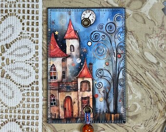 Swirly Tree House - Colorful House - Floss Bling - Thread Jewelry, Mini Art Quilts for your Floss