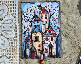 Red Door House - Colorful House - Floss Bling - Thread Jewelry, Mini Art Quilts for your Floss