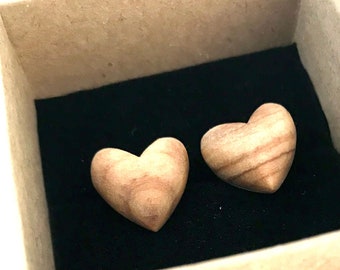 Olive Wood heart stud earrings