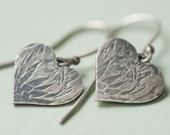 Sterling silver protea heart earrings