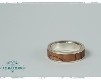 Olive wood and sterling silver mans ring