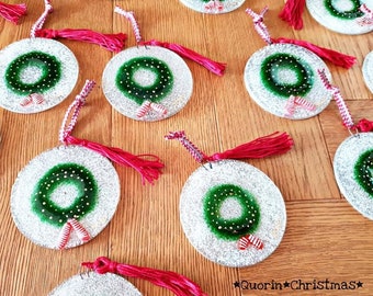 fused glass christmas wreath,ornaments and ascents,handmade christmas gifts,christmas tree decor,home,living,handmade wreath ornaments