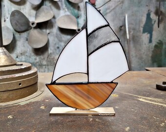 Aegean sea-Stained glass boat