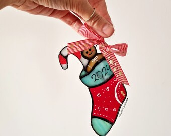 Happy  Holiday Stockings!Stained glass socks,Christmas socks,Christmas ornaments,stained glass gifts,gingerman cookies