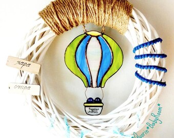 Air balloon bay shower gift collection,air balloon baby room wreath,handmade,stained glass,baby shower collection