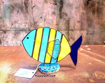 Handmade stained glass fish,summer decoration ideas,gift collection,ocean fishes made of glass,exterior summer decor,tabletop stained glass.