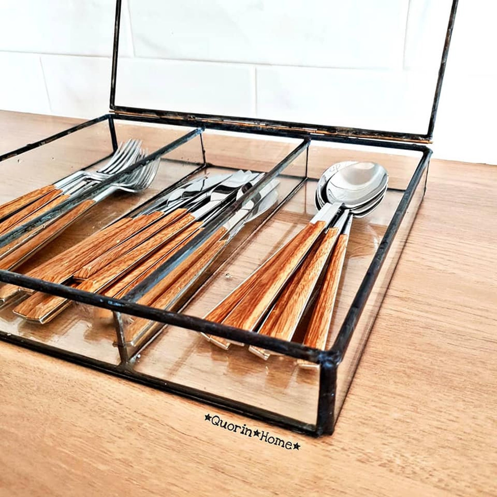 Diningthe Stained Glass Cutlery Boxcutlery Kitchen Display Etsy